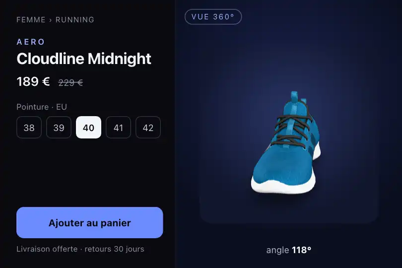 Fiche produit sneaker — e-commerce premium — Pinned Image Sequence exemple 1