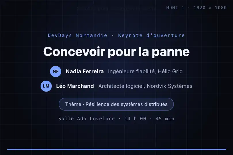 Générique d'introduction d'une conférence projetée — l'animateur fait défiler l'écran — Scroll Choreography Sequence exemple 2