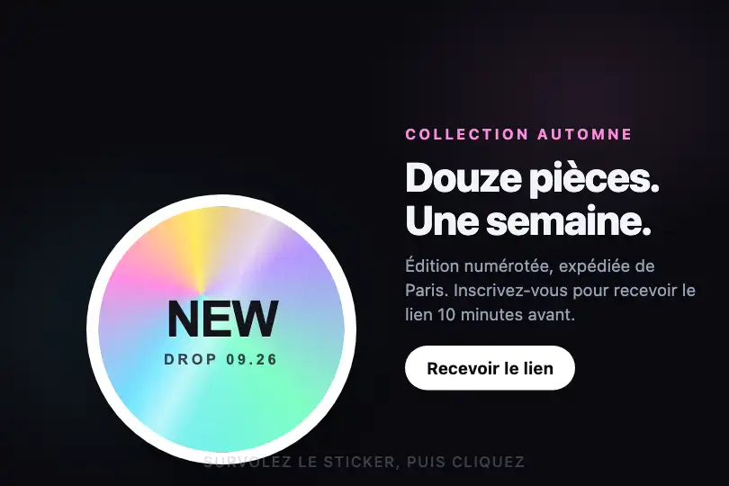 Sticker de lancement — hero d'une collection ou d'un drop — Holographic Sticker Peel exemple 2