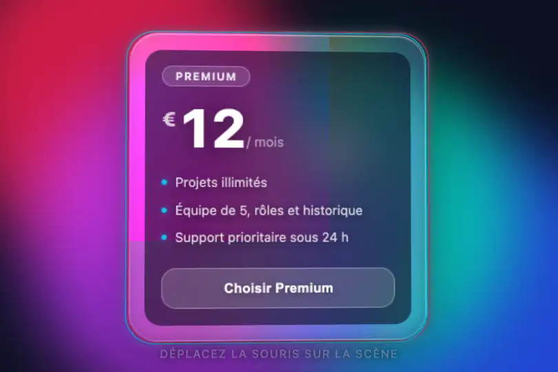 Carte pricing — offre premium — Prismatic Refraction Card exemple 2