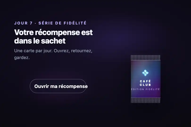 Récompense du jour — application de fidélité — Holo Pack Opening exemple 1