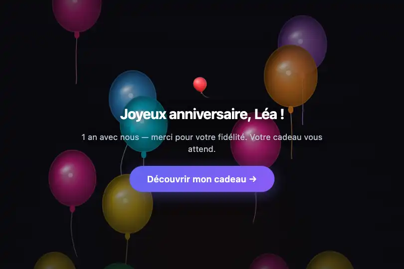 Hero / Landing — Bannière anniversaire SaaS — Balloon Release exemple 1