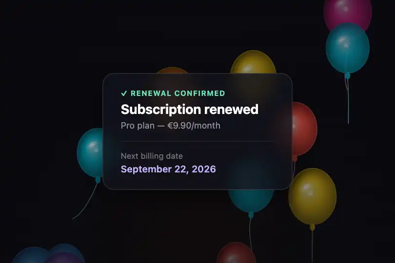 Product component — 'Subscription renewed' card — Balloon Release example 2