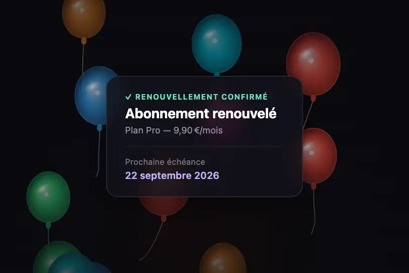 Composant produit — Carte « Abonnement renouvelé » — Balloon Release exemple 2