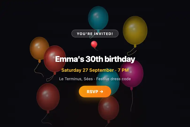 Full-screen invitation — Birthday or baby shower card — Balloon Release example 3