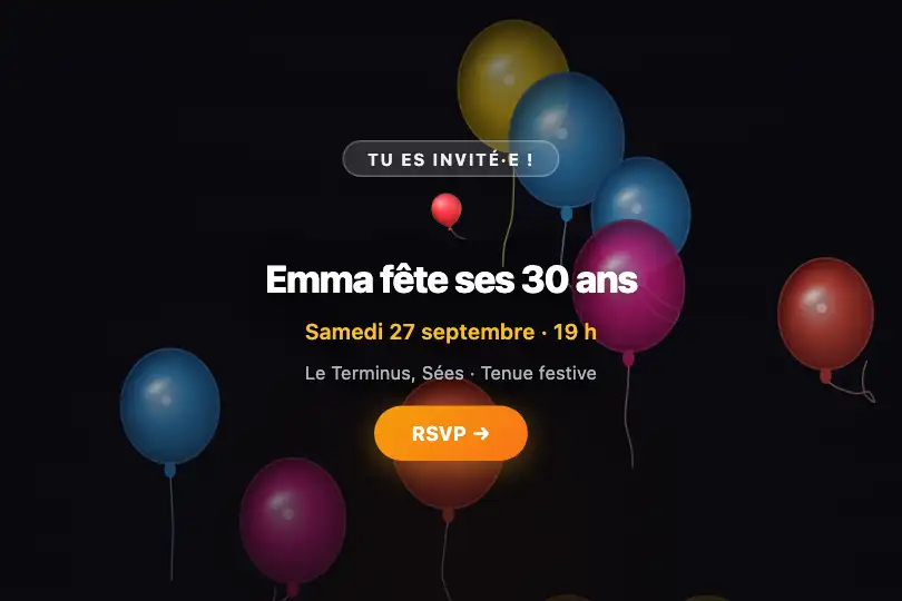 Faire-part plein écran — Anniversaire ou baby shower — Balloon Release exemple 3
