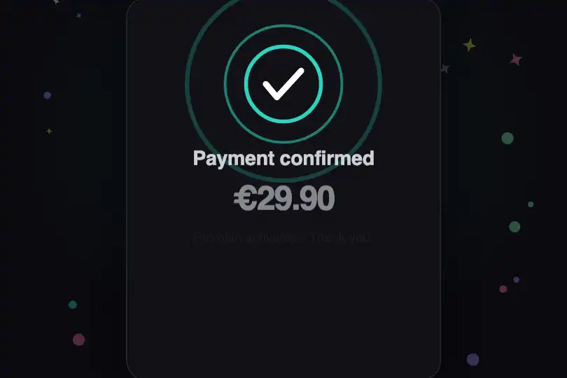 Hero / Landing — Payment confirmed modal — Success Celebration example 1