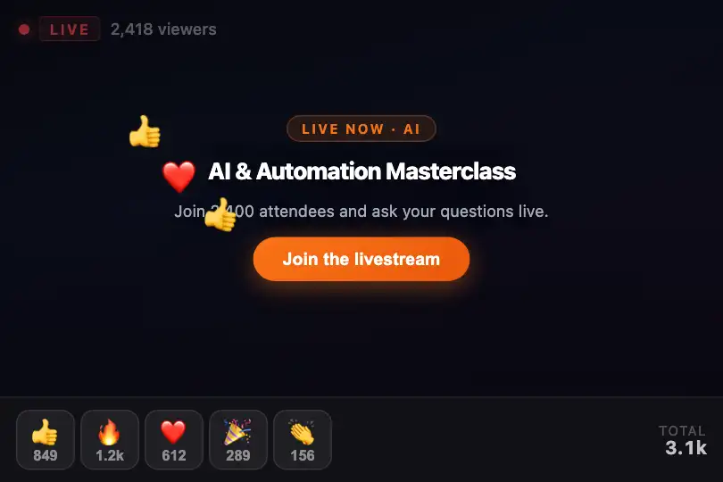 Hero / Landing — Live webinar landing page — Reaction Burst example 1