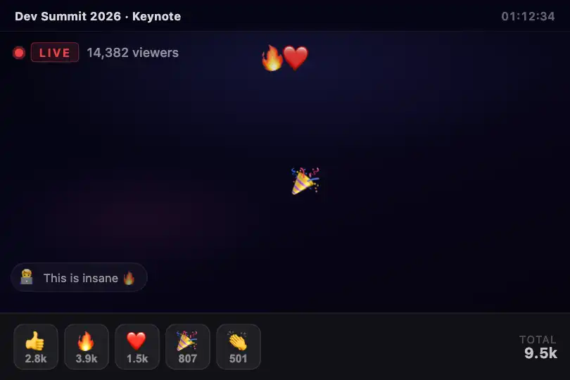 Live reaction wall — keynote or sports broadcast — Reaction Burst example 3