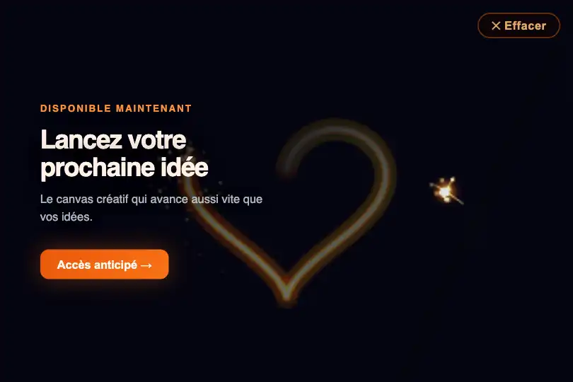 Hero / Landing — Lancement de produit en thème sombre — Sparkler Light Painting exemple 1