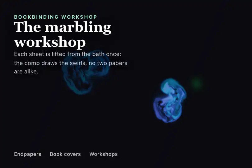Bath-marbled paper — website of a fine bookbinder — WebGL Fluid Simulation example 1